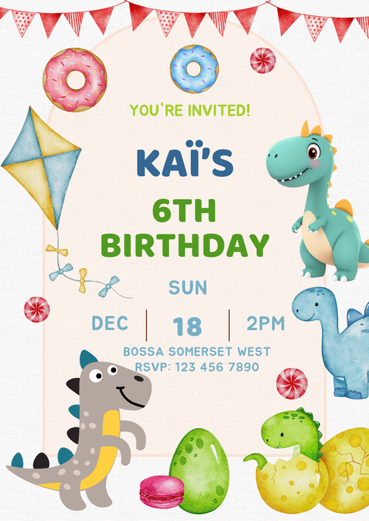 Roarsome Dinosaur Birthday Invitation – Editable Digital Template